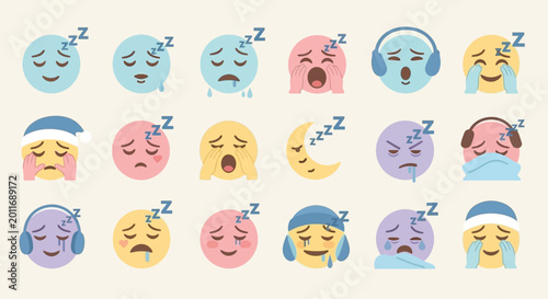 Foto Sleepy emoticon faces with various expressions ai dashboard data visualization f