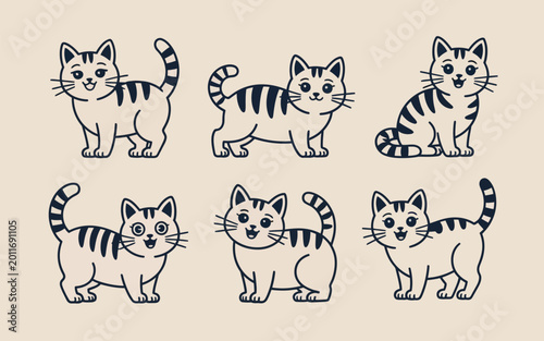 Tableau sur toile A collection of six charming striped cats in various poses and styles
