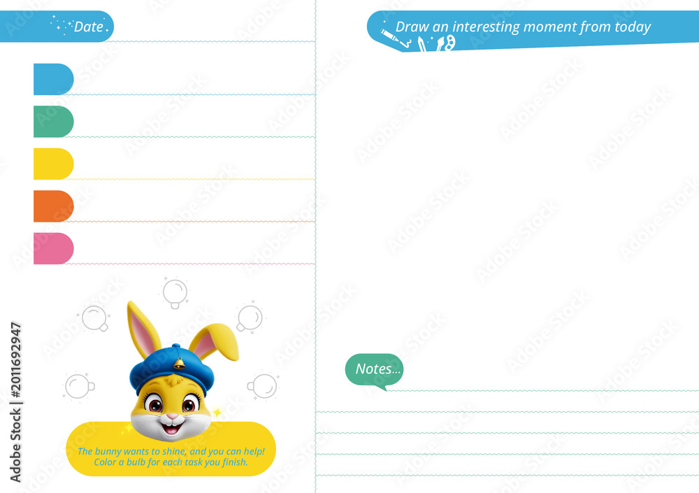 Fototapeta premium Aesthetic Custom Kids Daily Planner Design Habit Tracker Printable Digital Pages