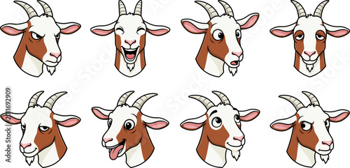 Foto Cute goat head mascot expressions set vector illustration