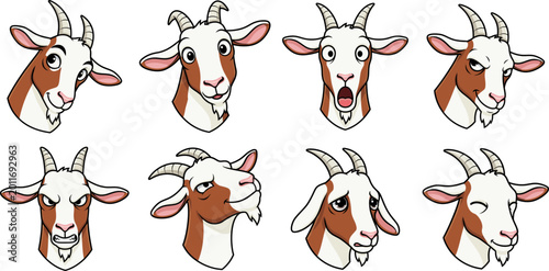Bild auf Leinwand Cute goat head mascot expressions set vector illustration