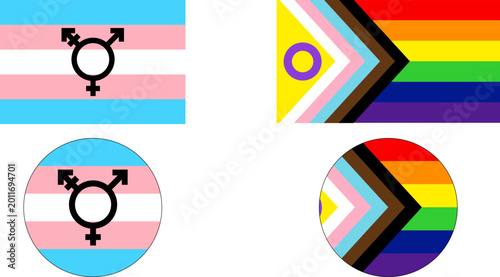 Fotografie Transgender and progress pride flag icons, inclusive LGBT symbols and gender sig