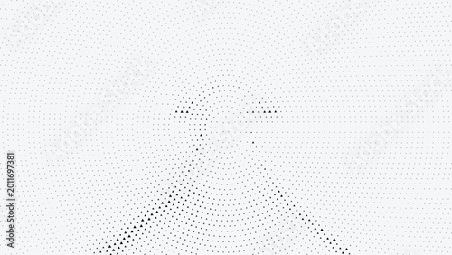 Halftone dots forming a triangular pattern on a white surface