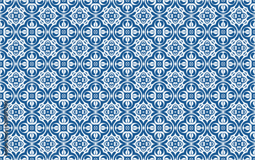seamless pattern with elegant blue ornamental motif. Mediterranean and Moorish background for textiles, wallpaper, ceramic tiles, and home decor accents. Majolica style design