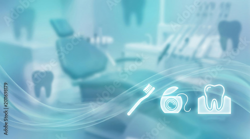Dental care icons including toothbrush dental floss and tooth in a dentist's office Dental care icons including
