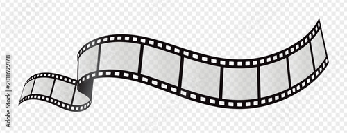 Foto Film strip frame vector with curved cinematic movie border isolated on transpare