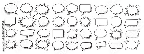Fotografi Comic Speech Bubble Set Hand Drawn Dialog Box Collection Pop Art Cartoon Vector