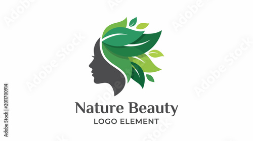 Foto This logo design features a silhouette of a woman's profile surrounded by vibrant green leaves, symbolizing natural beauty and eco-friendliness