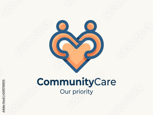Εκτύπωση καμβά This logo showcases two interconnected figures forming a heart, visually representing compassion and community care, emphasizing support and love in a warm, inviting design style