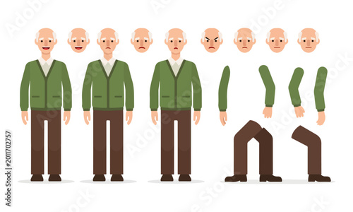 Elderly Man Character Animation Kit with Expressions and Limbs