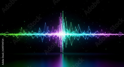 multicolored sound wave graphic with bright light on black background high quality