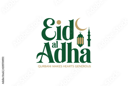 Eid al Adha greeting with mosque lantern and crescent moon