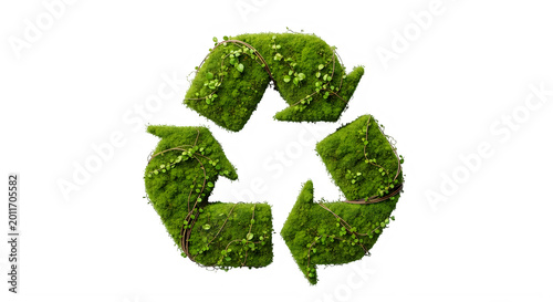 Green recycling symbol with leaf design