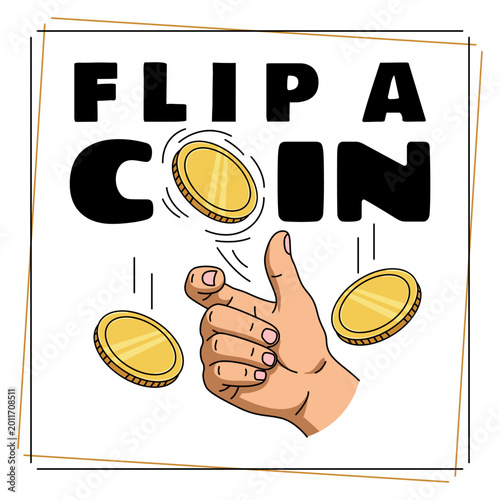 фотографія A bold pop-art illustration capturing the kinetic motion of a golden coin mid-flip