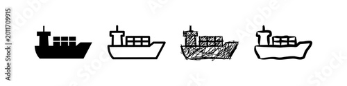 Fotografie Cargo Ship Icon Set Featuring Silhouette Outline Scribble and Hand Drawn Contain