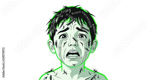 Fotografie Boy with a shocked facial expression.
