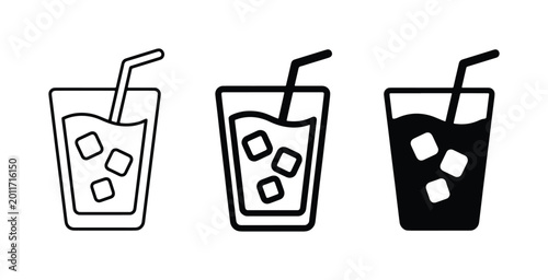Vászonkép Refreshing Iced Drink Icons, Cold Beverage Vector Set, Summer Refreshment Graphi