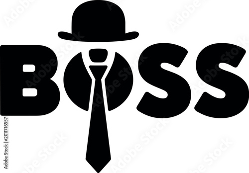 Black boss hat and cane logo with stylish typography