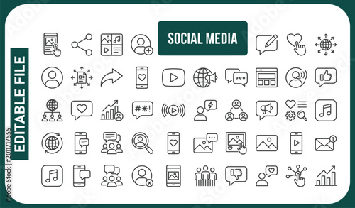 Obraz na płótnie Social media thin line icons set