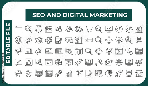 Canvastavla SEO and Digital marketing thin line icon set