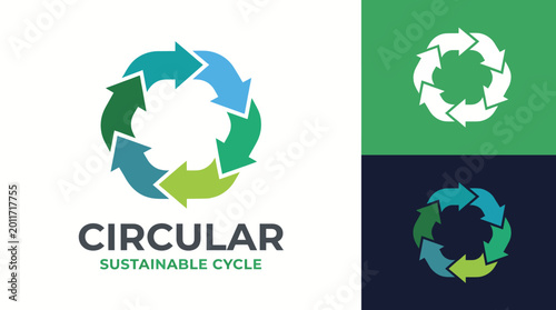 Schilderij op canvas This logo features a vibrant circular design with arrows signifying sustainability, recycling, and eco-friendliness, perfect for brands focused on environmental impact
