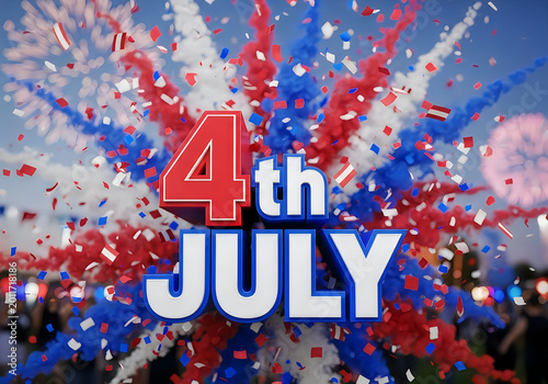 4th of july celebration with red, white and blue confetti