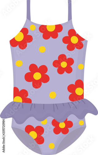 Canvas-taulu Illustration of one-piece light purple children’s swimsuit with large red flowers