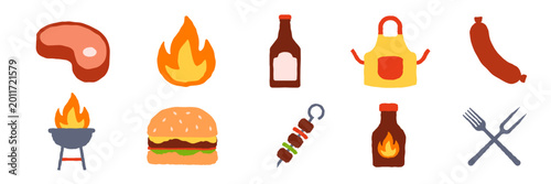 BBQ icon flat. BBQ icon set