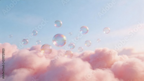 Bubbles floating above pink clouds