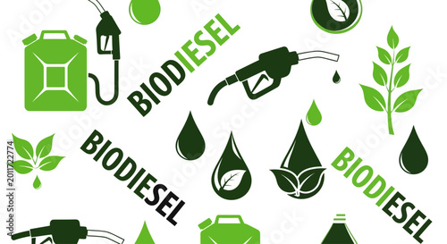 Foto Biodiesel icons, eco fuel symbols, green energy illustrations, sustainable power