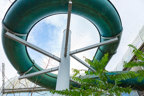 Canvastavla External swimming pool water slide of former Tropicana now sustainable innovation hub in Dutch port city called Blue City