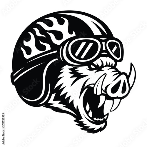Fierce Wild Boar with Biker Helmet