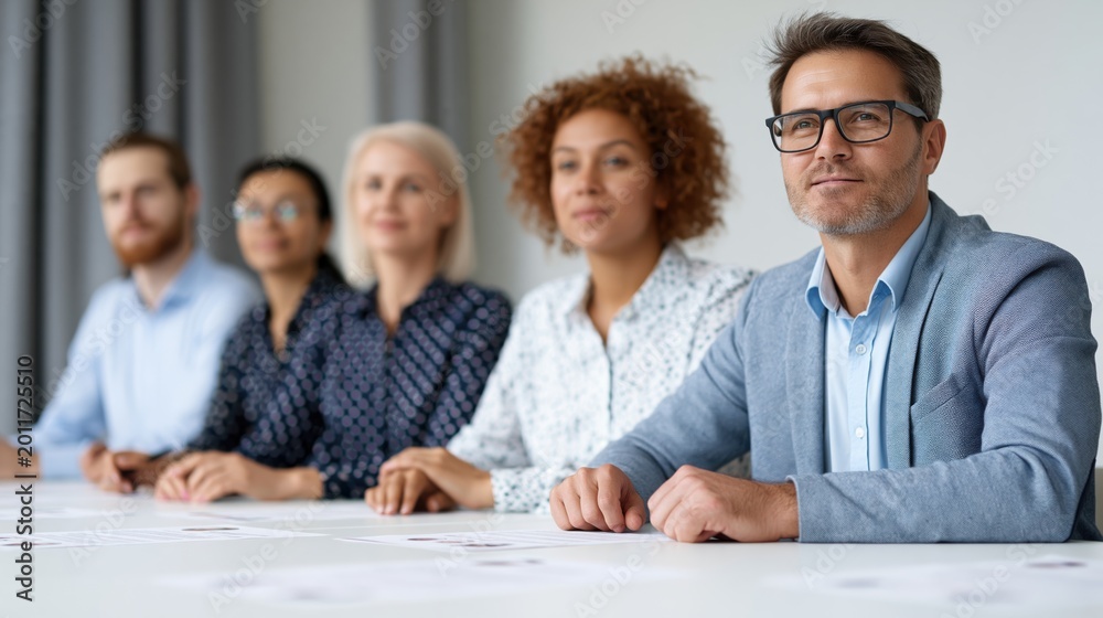 Fototapeta premium Diverse group of professionals seated at a conference table during a meeting