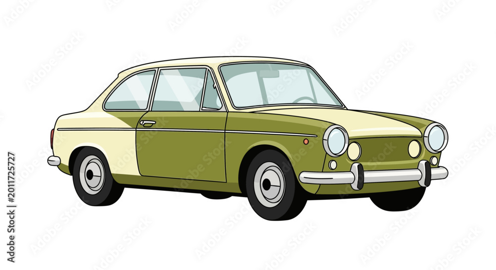 Fototapeta premium Vintage Green Car Side View.