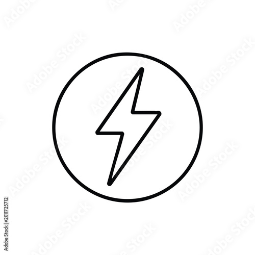 Free Download Black and white vector lightning bolt icon in circle minimal line symbol of energy power alert and hazard - GFXLoad
