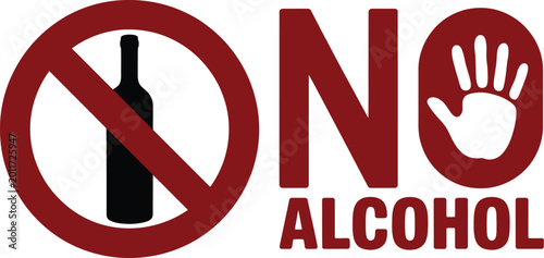 Foto Prohibition symbol indicating no alcohol, no alcohol allowed sign set, alcohol ban and prohibition signage display, simple minimal red warning icon collection isolated on white background