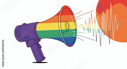 Rainbow Megaphone Emitting Sound Wave for LGBTQ Pride Advocacy