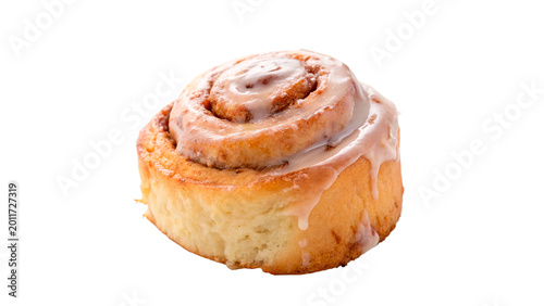 Fotografía Delicious freshly baked cinnamon roll with sweet icing for bakery dessert and br