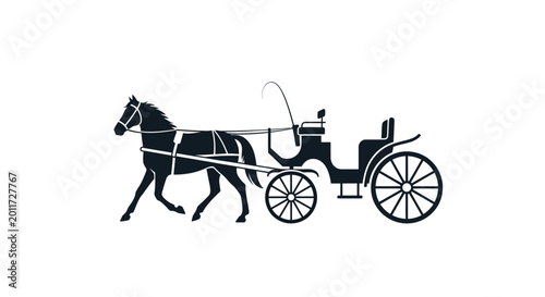 Fotografie Black horse drawn carriage silhouette.