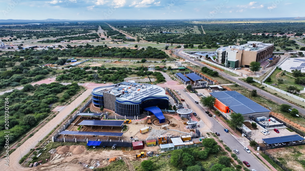 Fototapeta premium Aerial View of High Tech Commercial Development industrial zone in Gaborone Botswana