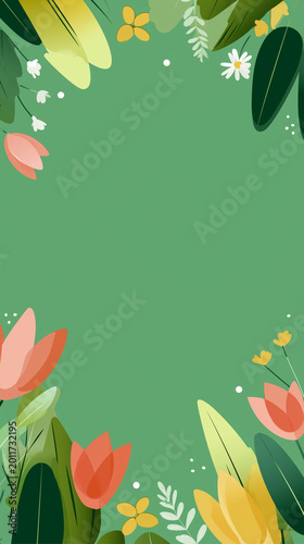 Minimal Spring Floral Vector Background with Tulips and Daisies Flat Pastel Illustration