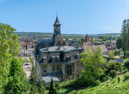 Fotografie Chateau-Thierry, France - 05 01 2026: Panoramic view of the town hall, the Unite