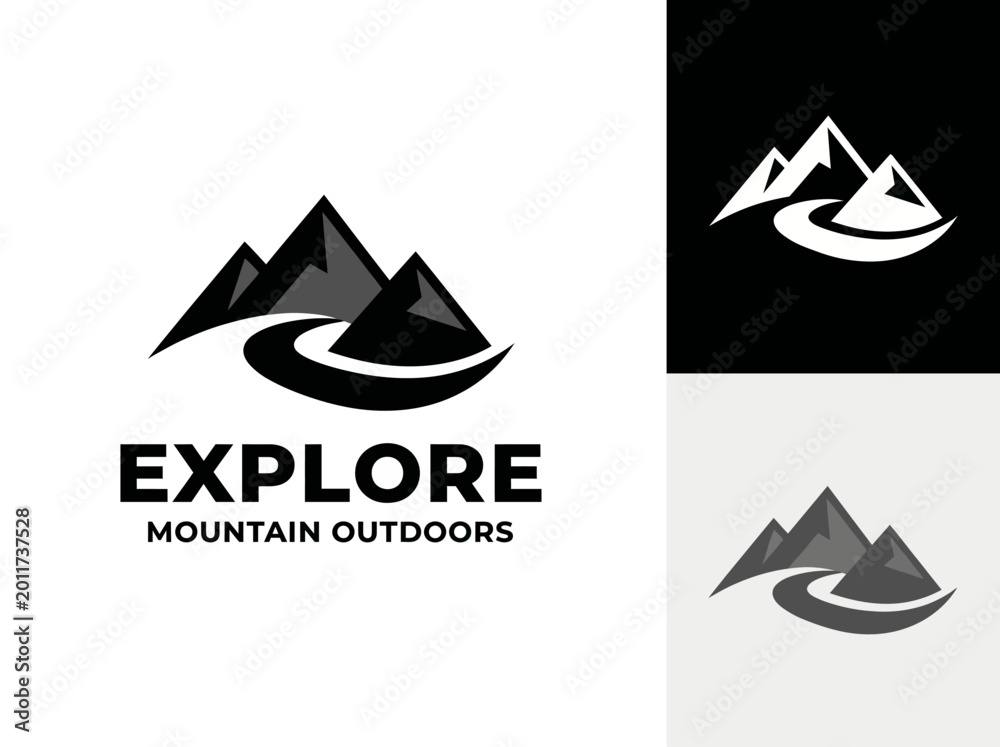 Fototapeta premium Showcasing a sleek mountain logo, this image represents outdoor exploration and adventures, perfect for businesses focused on nature and travel experiences.