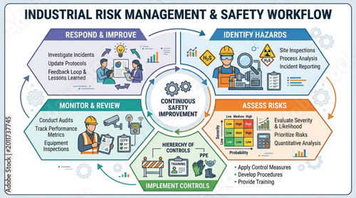 Tableau sur toile Industrial Risk Management and Safety Workflow Diagram.