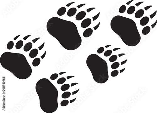 Cuadro en lienzo Vector flat black foot prints of grizzly bear steps isolated