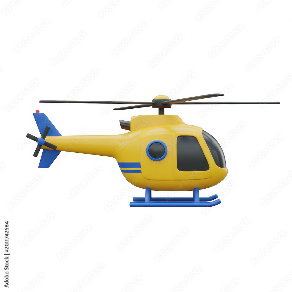 Fototapeta premium Yellow helicopter with blue accents isolated on transparent background