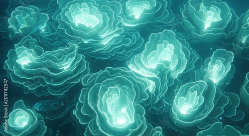 Glowing cyan jellyfish in dark water
