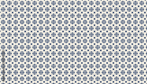 Blue and white star pattern on cream background fabric design