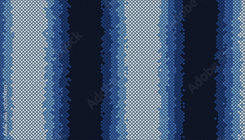 Blue and white knit fabric with a geometric pattern design