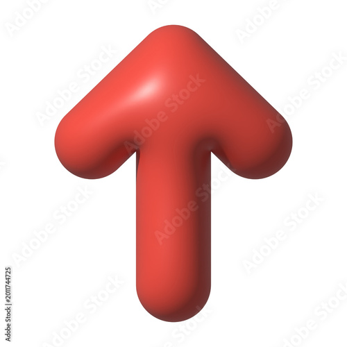 3D red upward arrow icon with glossy rounded shape isolated on transparent background
